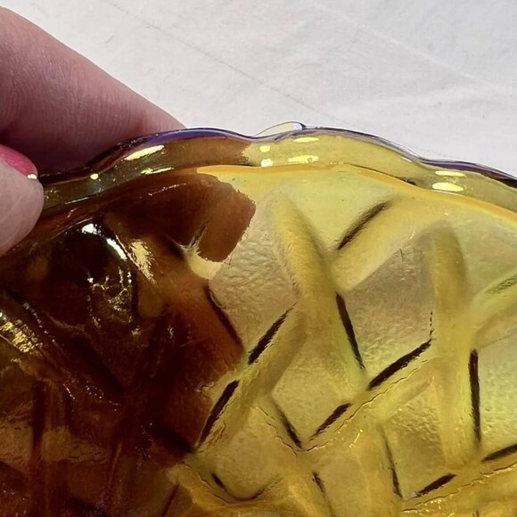 VTG MARIGOLD CARNIVAL GLASS LONG OVAL DISH IRIDESCENT GOLD AMBER Read Descriptio - Picture 9 of 9